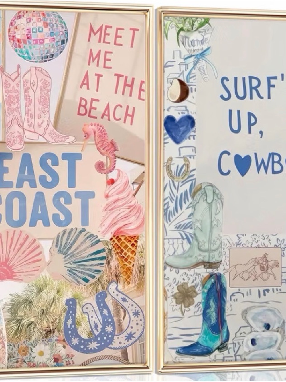 Coastal Cowgirl Wall Art Print - Pastel Pink & Blue